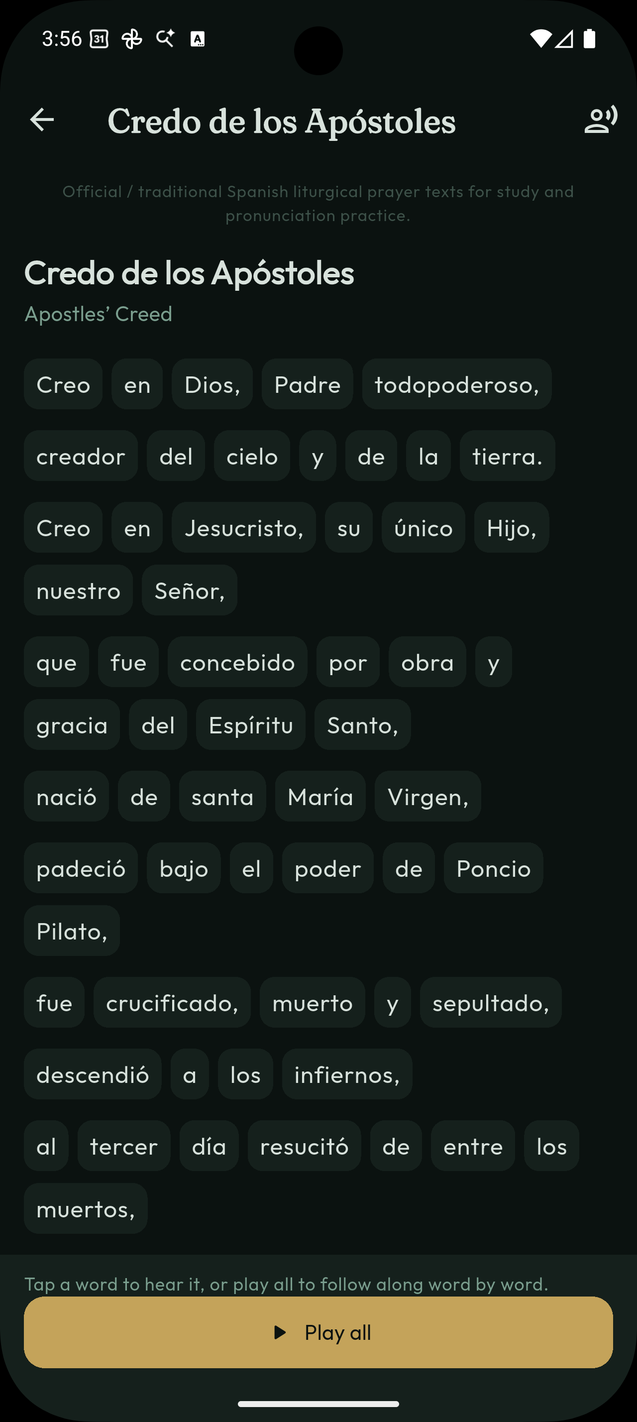 Apostles’ Creed Spanish prayer practice