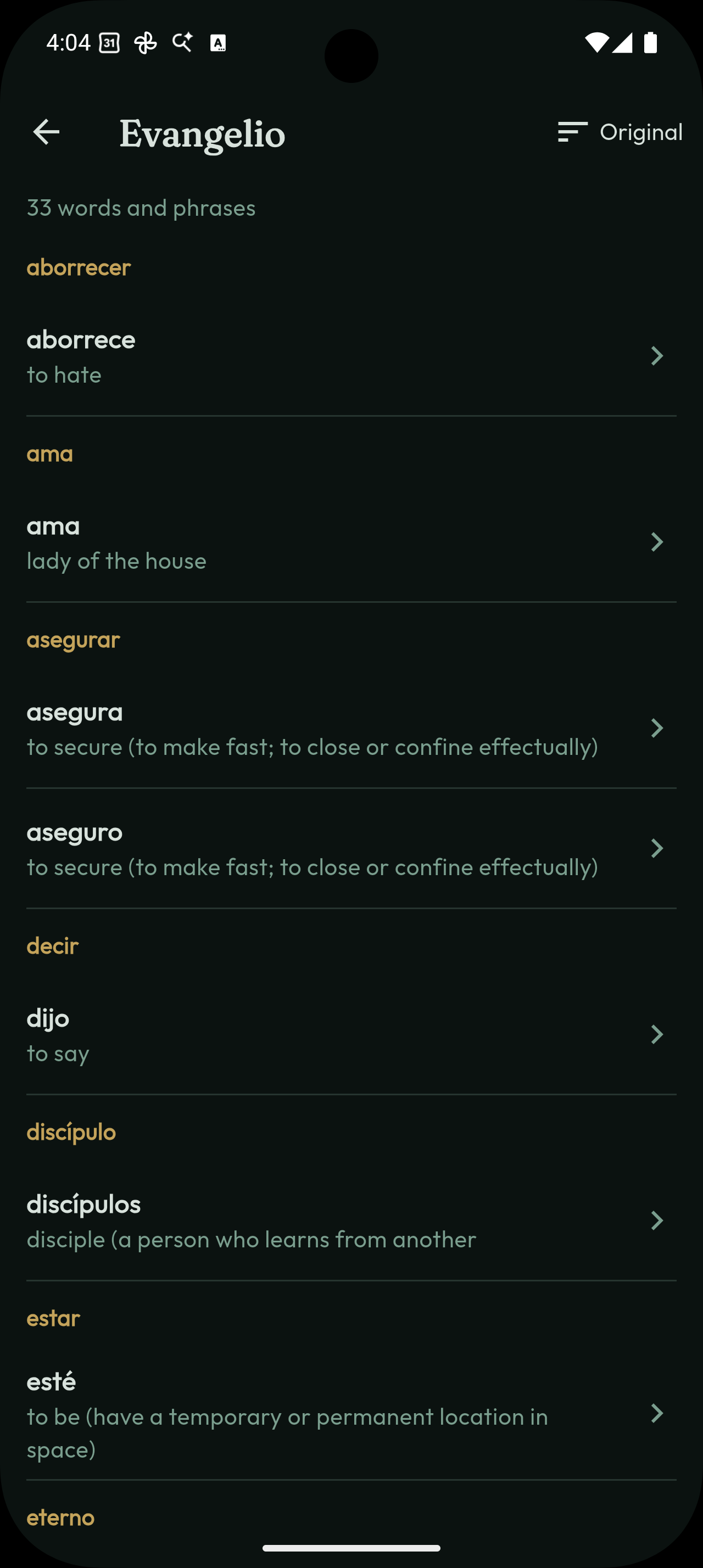 Gospel vocabulary word list